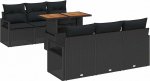 7-teiliges Garten-Sofa-Set mit Kissen Schwarz Poly-Rattan Akazie, 2-Sitzer Garten-Sofa mit Kissen Schwarz Poly-Rattan Gartenlounge Model3349659