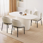 V&auml;ga suur s&ouml;&ouml;gi- ja k&ouml;&ouml;gilaud 4 tooliga 6-8-le ovaalsele s&ouml;&ouml;gikomplektile Perekondlik s&ouml;&ouml;gikomplekt kreemvalge 160cm