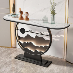 LED konsoollaud metallist alusega sissep&auml;&auml;sualale, kaasaegne poolkuu disainiga konsoollaud esikusse, elutuppa, sissep&auml;&auml;su, esikusse, fuajeesse (must A, 100 x 30 x 80 cm)