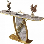 Generisch Moderner Konsolentisch in Gold und Grau f&uuml;r den Eingangsbereich - 12 mm Dicke Tischplatte, stabiles Gestell, stilvolles Akzentm&ouml;belst&uuml;ck f&uuml;r Wohnzimmer, Flur, B&uuml;ro (100 x 30 x 80 cm)