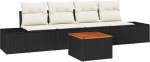 5-teiliges Garten-Sofa-Set mit Kissen Schwarz Poly Rattan Akazie Gartenlounge Model3347887