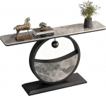 Konsoollaud, kaasaegne luksuslik sissep&auml;&auml;sulaua, konsoollaud kivikattega ja metallist alusega kodukontori kaunistamiseks, kitsas laud diivanite taga (must 3.100 cm / 39.4 tolli)