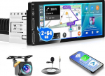 Inefala Android 15 2G/64G 1 DIN autoraadio koos navigatsiooniga Traadita Carplay Android auto, 6,9-tolline puuteekraaniga autoraadio GPS, WiFi, BT, USB, FM RDS, MIC, EQ, tagurduskaamera