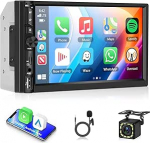 2 DIN Carplay autoraadio Bluetoothiga, 7-tolline HD puuteekraaniga Double DIN autostereo, traadiga Android auto peeglilink TF / AUX sisend FM raadio SWC EQ USB Bluetooth 5.0 + tagurduskaamera