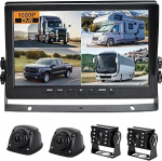 HD 1080p tagavarakaamera s&uuml;steem, 10-tolline IPS monitor sisseehitatud DVR salvestus, Quad Split; IP69 veekindel, tagumine k&uuml;lgvaate kaamerad, tagavarakaamera matkaauto, veoauto / haagise jaoks
