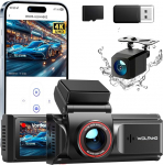 WOLFANG 4K Dashcam Auto Vorne Hinten, WiFi-Dashcam, Dash Cam Auto Kamera mit 3" IPS--Bildschirm, Super-Nachtsicht, Loop-Aufnahme, G-Sensor, 170-Grad-Weitwinkel WDR, Parkschutz, 32-SD-Karte