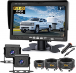 Kahe tagurduskaamera komplekt 7-tollise HD tagantvaate monitoriga, IP69 veekindel &ouml;ise n&auml;gemise auto tagurduskaamera, kaabli stabiilse signaali tagurduskaamera 5 m / 10 m / 15 m kaabliga auto/veoautode/bussi/veoauto jaoks