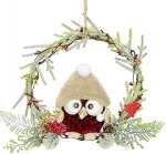 Rattan Owl Winter Christmas Wreath with Pine Branches, dekoratiivsed oksad, marjad, k&auml;bid ja lilled Burgundia v&auml;rvi uksele, seinale v&otilde;i m&ouml;&ouml;blile, kvaliteetne t&ouml;&ouml;, talvekindel