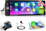 Fuluku 1 DIN Androidi autoraadio juhtmevaba Carplay Android autoga, 6,9-tolline puutetundlik raadio Bluetooth/WiFi/FM/RDS/EQ/Mirror Link/GPS/Reversioonikaamera/Mikrofon/USB-ga