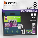 8 laetavat AA patareid USB-C kaabliga 4-in-1 1.5V 1400mAh/2400mWh liitiumpatareid HR6 Stylus + 1000 laadimists&uuml;klit Uniross k&otilde;rge kvaliteet ja pikk eluiga kaugjuhtimispuldi hiirele