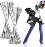 200 roostevabast terasest kaablisideme ja metallist sidumisp&uuml;stoli pakk, 4,6 x 300 mm metallist kaablisidemed, metallist kaablisideme p&uuml;stol, mis sobib kaablite kinnitamiseks, t&ouml;&ouml;stuses ja p&otilde;llumajanduses.