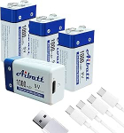 9 V plokk aku 1000 mAh koos laadimisportiga t&uuml;&uuml;p C, Li-ion 6F22 laetav aku mikrofonile, suitsuandurile, elektroonilisele m&auml;nguasjale, Walkie Talkie'le, suitsuandurile, 9 V plokk akud (4 tk)