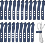 hankekaart Silikon-Kabelbinder, 3 L&ouml;cher, wiederverwendbar, Gummikordel mit Verschlussschnalle, Mehrzweck-Kabelriemen f&uuml;r Zuhause, B&uuml;ro, Reisen, Marineblau, 20 St&uuml;ck