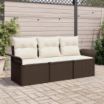 Rantry 3-teiliges Garten Sofa Set mit Kissen Braunes Poly Rattan, 2-Sitzer Garten Sofa mit Stauraum & Kissen Braunes Poly Rattan Gartenlounge Model3353887