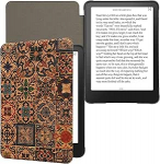 kwmobile &uuml;mbris &uuml;hildub Amazon Kindle Paperwhite (2024)/Colorsoftiga - korgist eReader kaitsekate - plaadimustriga pruun sinine punane