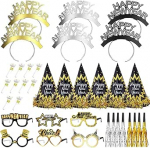 Pakett 36 aastavahetuse peotarvikutest 2023, Happy New Year Headband, uusaasta peom&uuml;tsid, paberist Happy New Year prillid ja peo puhur lastele t&auml;iskasvanutele, 2023 aastavahetuse peo dekoratsioonid