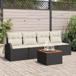 Rantry 5-teilige Garten Sofa Set mit Kissen Schwarz Poly Rattan Akazie Gartenlounge Model3347509