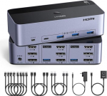 UGREEN HDMI + Displayport KVM Switch 2 PC 3 monitori 8K60Hz 4 USB 3.0 pordiga, nupu ja t&ouml;&ouml;laua kontrolleri vahetamine &uuml;hildub Windows/Linux/MacOS jne.