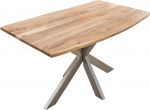 SAM Kalea Dining Room Table with Wane, 120 x 80 cm, Natural and Solid Acacia Wood, with Silver Spider Metal Frame, Table Top 26 mm, Industrial Design