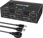 USB 3.0 KVM Switch 2 PC 2 monitori HDMI, KVM Switch Dual Monitor HDMI 2.0, EDID emulaator, 4K @ 60Hz 2 PC jaoks Jaga 4 USB seadet Hiir klaviatuur juhtmega kaugjuhtimispuldiga