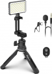 DigiPower Vlogging Kit Instructor with LED Video Light, Clip-on Lavalier Microphone, Mobile Phone + Camera Holder, Handle/Mini Tripod, for Smartphones + Cameras, for TikTok, YouTube, Streaming,