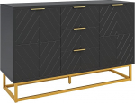 Homcom Sideboard Contemporary Design Graphic 2 Cabinets Door Adjustable Shelves 3 Drawers Sliding Doors in Wood Black Metal Gold Plated