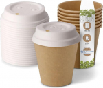 BIOZOYG 250 komposteeritava orgaanilise &uuml;hekordse kasutusega tassid koos pappkattega I &uuml;hekordsed tassid joogitassid pabertassid Coffee to Go pabertassid pruunid pleegitamata 150 ml 6 oz