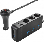 Cable Matters 12 V/24 V autode jaotuskarp (sigaretis&uuml;&uuml;taja USB-laadija auto) 3 pistikupesa, 4-suunalised USB-laadimisportid ja LED sisse/v&auml;ljal&uuml;liti - 2 x 10 A kaitsmed ja 1 x kinnitusklamber.