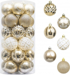 Valery Madelyn Christmas Baubles, 30-osaline 6 cm pikkune j&otilde;ulupuu kuusebassein J&otilde;ulupuu kaunistus Shatterproof Plastic Christmas Decoration with Pendant for Party Christmas Decoration Elegant Theme White Gold.