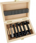 FAMAG Bormax Prima Carbide Forstneri puurimispuuride komplekt 6 l&auml;bim&otilde;&otilde;duga 15, 20, 25, 30, 35 mm ja 125 mm pikendusega puidust karbis, hall, 6-osaline komplekt l&auml;bim&otilde;&otilde;duga 15-35 mm + 125 mm pikendus