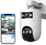 JOOAN V&auml;litingimustes kasutatav valvekaamera 5G WiFi kaamera FHD 2K/3MP 5G/2.4G WLAN SD ja pilvem&auml;lu jaoks 360&deg; koerakaamera koos rakendusega 2-suunaline helikaamera j&auml;lgimine v&auml;ljas/siseselt kahe objektiiviga