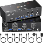 KVM Switch 3 PC 3 monitori 8K @ 60Hz, MLEEDA HDMI Displayport KVM Switch kolmekordne monitor 3 PC osa 3 monitori ja 4 USB 3.0 seadme jaoks koos 12 V DC toiteallikaga, juhtmega kaugjuhtimispuldiga ja 3 USB-kaabliga