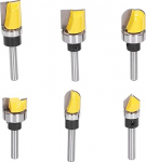 6 t&uuml;kki Flush Router Bits 6mm Shank volframkarbiidist Kickback Free PTFE kaetud erinevaid kujundeid puidut&ouml;&ouml;tlemise ja hinge baarid