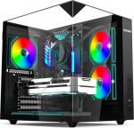 EMPIRE GAMING EC253 PC Case Cube ATX/mATX/ITX, Panoraamiline karastatud klaas, 3 eelpaigaldatud ARGB ventilaatorit + kontroller, 330 mm GPU, 168 mm ventilaator, 240 mm vesijahutus, USB-C (must)