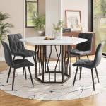 LAKFEW s&ouml;&ouml;gilaud koos 4 tooliga, komplekt 4 lauaga, 115,5 x 100 cm marmorist s&ouml;&ouml;gilaud ja 4 s&ouml;&ouml;gitooli, s&ouml;&ouml;gikomplekt laua ja toolide komplekt, k&ouml;&ouml;gim&ouml;&ouml;bel, hall