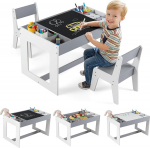 FANTASK 3-in-1 laste laud koos 2 tooliga, laste istumiskomplekt koos hoiuruumiga, p&ouml;&ouml;ratava lauaplaadiga ja eemaldatavate vaheseinadega, k&auml;sit&ouml;&ouml;laud, maalimislaud, m&auml;ngulaud lastele alates 3-aastastest lastest