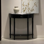 Konsolentische f&uuml;r Flur, schmale Beistelltische aus Glas f&uuml;r Wohnzimmer, Eingangstisch, Retro-Konsolentisch in Schwarz mit Schublade - Massivholz-Eingangstisch, halbkreisf&ouml;rmiger Sofa-Beiste
