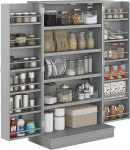 HOMCOM K&uuml;chenschrank, Sideboard, K&uuml;che, Geschirr, modernes Aufbewahrungsm&ouml;bel mit Schr&auml;nken, verstellbarem Regal und 12 Gew&uuml;rzhaltern, Speisekammer f&uuml;r Esszimmer, Wohnzimmer, 60 x 30 x 104 cm, Grau
