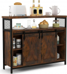 COSTWAY Sideboard, k&ouml;&ouml;gikapp 2 l&uuml;kanduksega ja 3-astmeliste reguleeritavate riiulite ja avatud kappidega, puidust kapp k&ouml;&ouml;ki, s&ouml;&ouml;gituppa, elutuppa, esikusse, 100 x 33 x 80 cm.