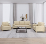 Creme Sofagarnitur 3-teilig mit Rollkissen Modernes Wohnzimmer-Set aus Polyester Stoff 198 cm breite Schlafcouch Komfortable Couch f&uuml;r Living Room Home Office