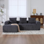 Suur Corduroy diivan, kaasaegne Cord L-kujuline diivan k&uuml;ljetaskuga, nurgadiivan tassihoidjatega, ei vaja paigaldamist, hall