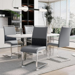 Goeria kaasaegne s&ouml;&ouml;gitoa toolide komplekt, PU kunstnahast ja linasest seljatoest, k&otilde;rge seljatoega polsterdatud k&uuml;ljetool, k&ouml;&ouml;k, horisontaalsed triibud seljatoe disain s&ouml;&ouml;gitoas, k&uuml;laliste kontoritool (4, hall)