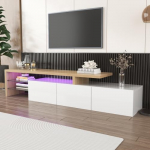 SogesHome TV-pink Kaasaegne TV-kapp Lowboard XXL 197,5 cm Stiilne Elegantsus Praktiline hoiuruum K&otilde;rge l&auml;ikiv puiduefektiga klaasist riiulid LED-valgustus