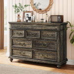 Kommode im Landhausstil mit 9 Schubladen, Rustikaler Holz-Schubladenschrank 120 x 40 x 87cm, Stabil Vielseitige Aufbewahrung & Schmuckablage mit Vintage-Metallgriffen, Ideal f&uuml;r Schlafzimmer