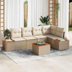 Modulares Garten Sofa Set 6 St&uuml;ck Beige Creme Poly Rattan mit Kissen als Outdoor Sofagarnitur