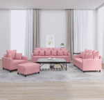 4-TLG. Sofagarnitur mit Kissen Rosa Samt, Elegantes Sofagarnitur in samtigem Rosa, Bequeme 4-teilige Garnitur, Samt Sofa 4-TLG.