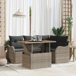 Rantry 5-teiliges Garten Sofa Set mit Kissen Grau Poly Rattan, 2-Sitzer Garten Sofa mit Stauraum & Kissen Grau Poly Rattan Gartenlounge Model3358190
