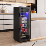 Merax Minik&uuml;lmik 128L koos s&uuml;gavk&uuml;lmikuga 8L, kompressoriga k&uuml;lmik, mahutavus 94 purki, joogik&uuml;lmik vabalt seisev LED-valgustuse ja klaasuksega, must