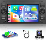 VECHTEL 8 Core 6G + 128G autoraadio Android 15 Ford Focus Fiesta C/S-Max Transit Galaxy Mondeo Connect, 7-tolline HD IPS puuteekraan juhtmevaba Carplay Android Auto GPS Wi-Fi Bluetooth USB FM RDSiga