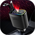 WHATOOK 4-in-1 sisset&otilde;mmatav autolaadija koos Starry Sky LED-iga, 66 W mobiiltelefoni kiirlaadija USB-C/USB-A, 2 laadimiskaablit Samsung Galaxy, iPhone, Google Pixel, tahvelarvutite jaoks.